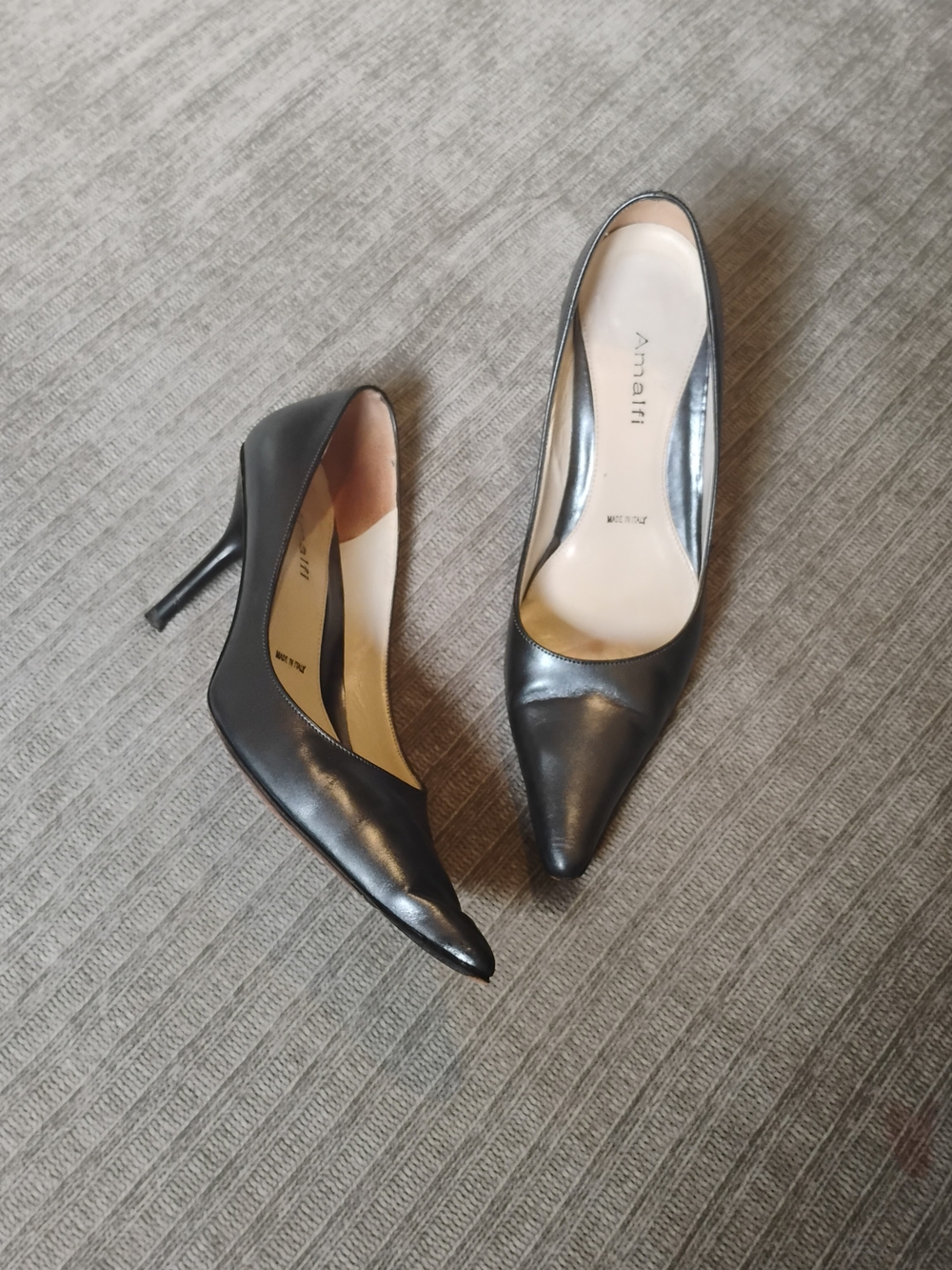 VTG Amalfi Made in Italy Metallic Dark Grey Leather Heels Pointed Toe Pumps 7.5B